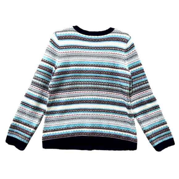 Talbots Fair Isle Stripe Knit Cardigan Sweater Blue Red Nylon Lambswool Buttons - Picture 9 of 11